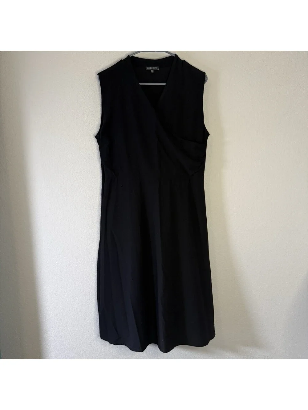 Eileen Fisher Women XL Black Wrap Surplice Sleeveless Dress Made USA Stretch